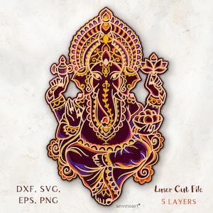 Ganesha 3D SVG, meerlaagse SVG, laser gesneden bestand hout, gelaagde DXF, yoga 3D gelaagde SVG, gelaagde laser SVG, Lord Ganesha, meditatie SVG