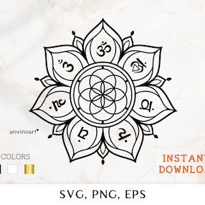 Chakra SVG, Yoga svg, sacred geometry svg, Chakra om flower, Om, zen yoga svg, Yoga namaste svg, zentangle, boho vector Instant Download