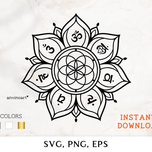 Chakra SVG, Yoga svg, sacred geometry svg, Chakra om flower, Om, zen yoga svg, Yoga namaste svg, zentangle, boho vector Instant Download