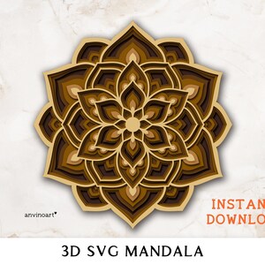3d mandala svg, layered mandala svg, flower mandala svg, Multilayer svg, Zentangle svg, svg files for cricut, Boho Digital download, vector