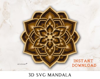 3d mandala svg, layered mandala svg, flower mandala svg, Multilayer svg, Zentangle svg, svg files for cricut, Boho Digital download, vector