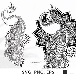 peacock mandala svg Peacock svg peacock clipart svg files for cricut, Zentangle SVG, peacock art, ornament bird svg. Boho zentangle