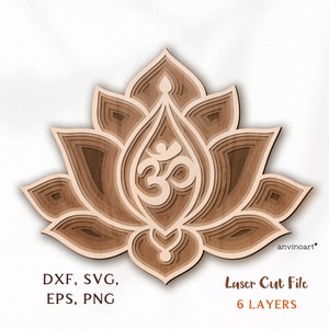 Lotus svg, Yoga 3d svg, 3d Mandala svg, Laser geschnitten Holz, Lotus 3d svg, 3d schichte svg, Laser geschnitten Datei SVG, Lotusblume, Om svg