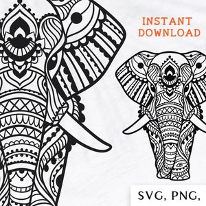Elephant mandala svg, Elephant zentangle svg, Elephant svg, Animal mandala clip art, Indian elephant, Zenart, boho, vector, Digital download