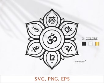 Chakra SVG, Flor de Chakra, Om, Om svg, yoga svg, meditación svg Yoga svg, Hippie vector Descarga instantánea estilo Boho om cut file, om png,
