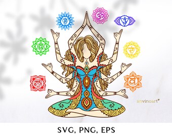 Yoga SVG, yoga clipart PNG, meditation svg,svg cut files, goddess svg, chakra svg, EPS svg cut files, line art woman Hippie zentangle vector