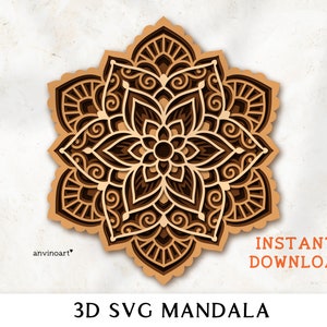 3d mandala svg, layered mandala svg, flower mandala svg, Multilayer svg, Zentangle svg, svg files for cricut, Boho vector Digital download