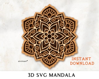 3d mandala svg, layered mandala svg, flower mandala svg, Multilayer svg, Zentangle svg, svg files for cricut, Boho vector Digital download