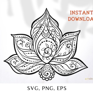 Lotus svg, Instant Download, svg files for cricut, Flower svg Lotus Clipart, yoga svg, Boho style vector illustration svg cut files