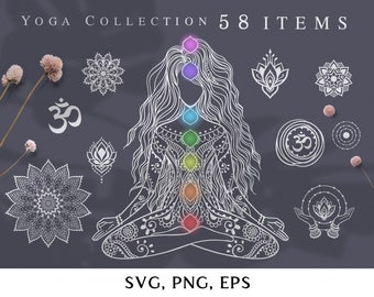 Yoga Svg, Yoga Clipart, Yoga Mandala Svg, Meditation Svg, Svg Cut Files,  Mandala Ornament Clipart Zentangle Boho Style Vector Illustration 