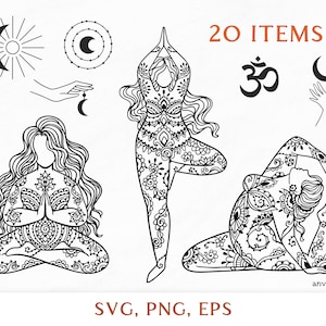 Yoga svg, Yoga clipart, Yoga mandala svg, Plus Size SVG, Yoga body positive, fitness, meditation, Boho zentangle, Bundle, Digital download