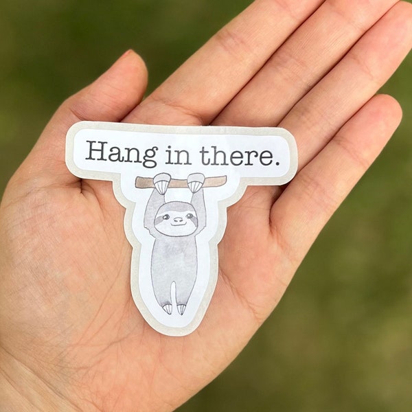 Hang in There Sloth Stickers | Glossy Water-Resistant Stickers for gifts, stationery, journals | Watercolor Hand-painted Design | Easy Peel