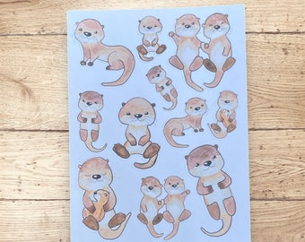 Watercolor River Otter Stickers: Matte Sticker Sheet, Otter Lover Gift