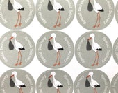 Cute Baby Shower Stork Sticker Sheet 24pc Special Delivery stickers for stationery, thank you, and invites Matte Sticker Sheet