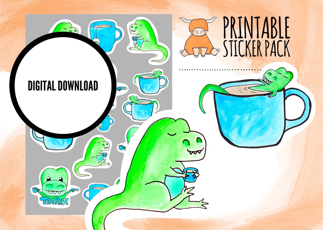 Tea Rex Sticker Pack | Dinosaur Pun Stickers (digital Download) - Etsy