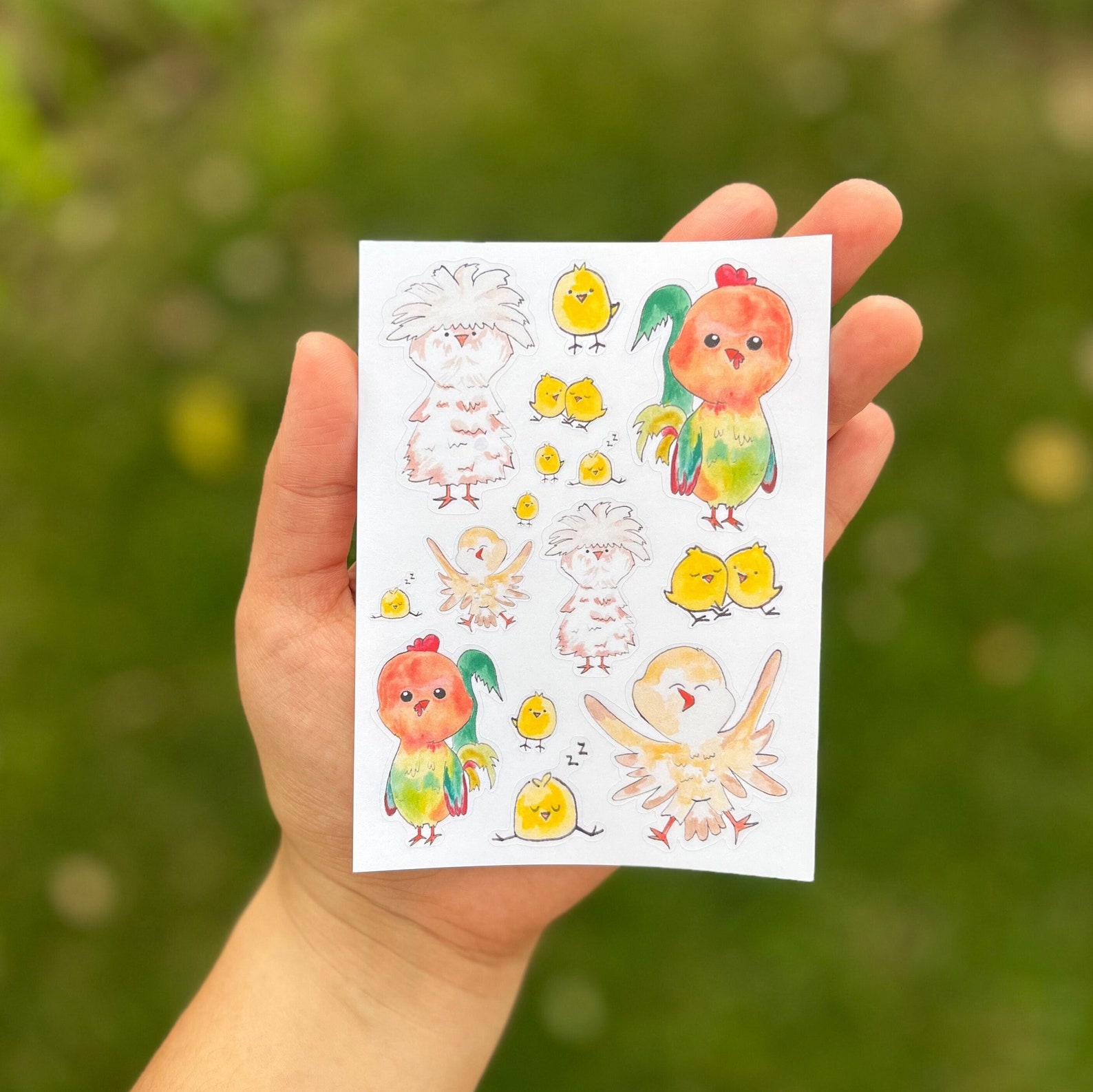 Watercolor Chicken Stickers | Rooster & Chicks Matte Sheet - Etsy