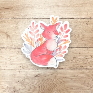 Fox Sticker | Watercolor Autumn Leaves Fox Design | Glossy Water-Resistant Sticker