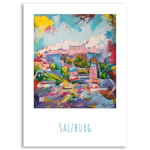 Postkarte Salzburg, Stadt in Österreich, Polaroid Postkarte - Impression d'art de Salzbourg, Carte postale impressionniste, Reproduction peinture acrylique, Art de voyage
