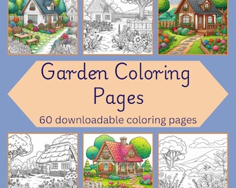 60 Adorable Garden Coloring Pages - Kids and Adults Coloring Book Pages, Grayscale Coloring Pages, Instant Digital Download, Print PDF