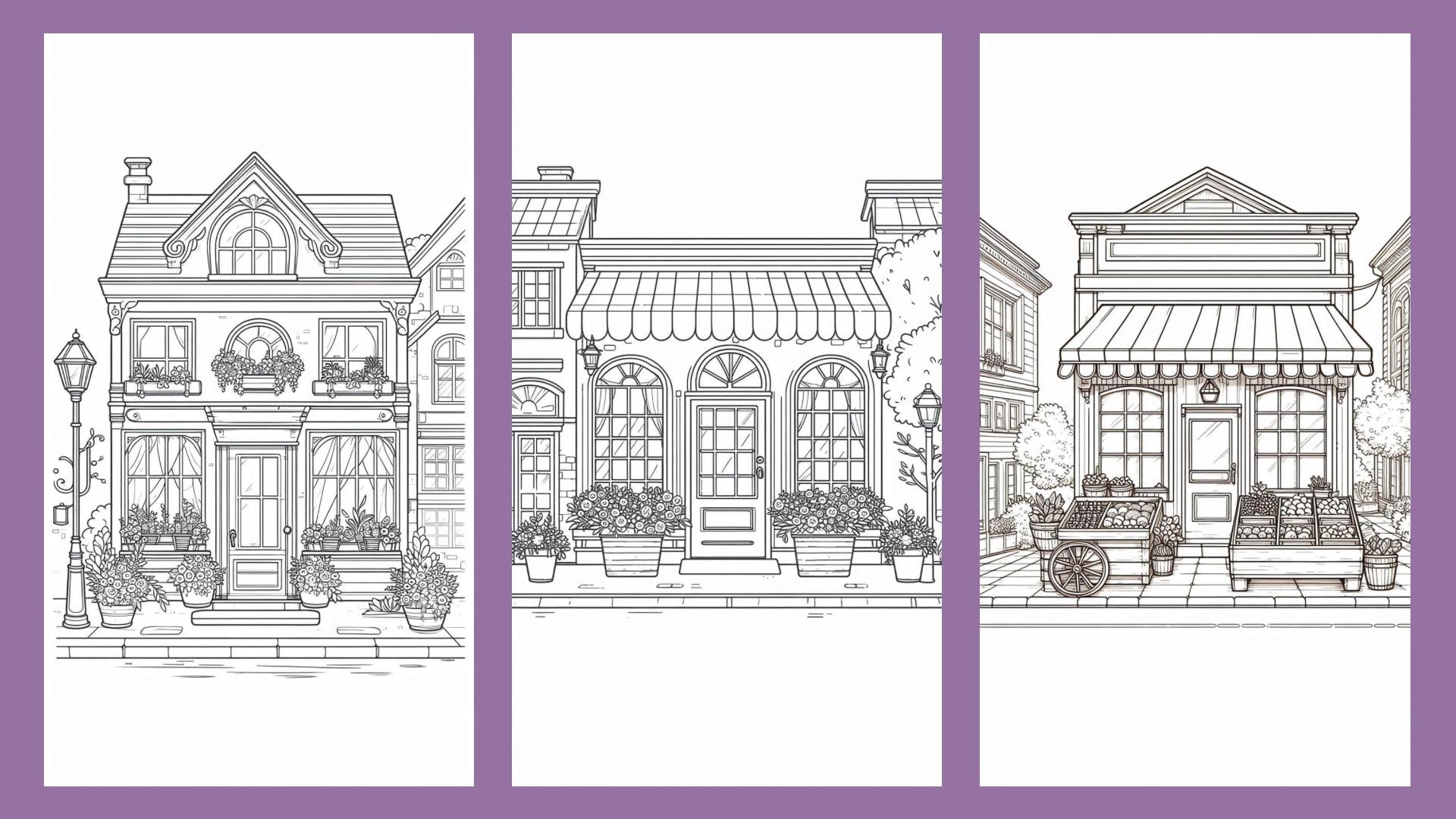 Store Drawing Color 46 Cute Storefronts and Shops Digital Coloring Pages - Kids and Adult ...