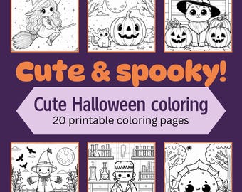 Süßes Halloween Malbuch für Kinder und Erwachsene - 20 digitale Ausmalseiten, lustige Herbst-Malbuchseiten, druckbares PDF