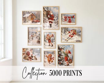 Vintage Christmas Wall Art Bundle, Rustic Farmhouse Holiday Prints