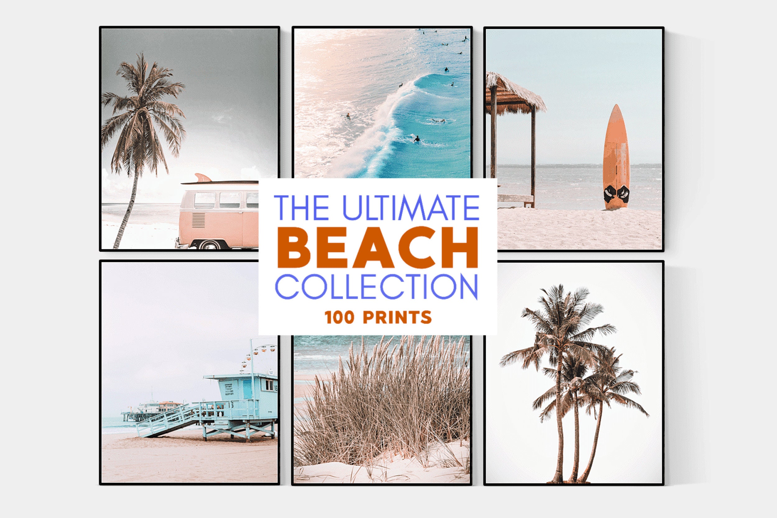Set of 100 Beach Wall Art Prints Beach Posters Surfing Etsy