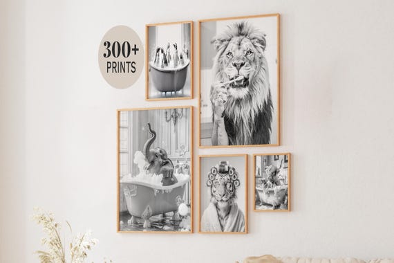 Funny Animal Bathroom Art Prints – Bathtub & Toilet Wall Decor (Digital Download)