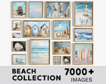 Vintage Beach Gallery Wall Art, Coastal Wall Art, Landscape Beach Prints, Coastal Prints, Tropical Art, Ocean Gallery Wall, Digital Download