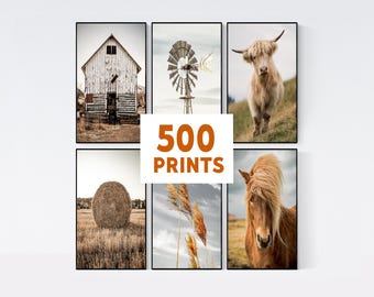 Set of 500 Farmhouse Wall Art Prints, Country Wall Art Prints, Rustic Wall Art, Farm Animal Print, Farmhouse Decor, Rustic Countryside Art