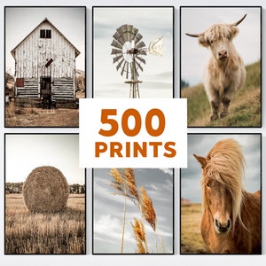 Set of 500 Farmhouse Wall Art Prints, Country Wall Art Prints, Rustic Wall Art, Farm Animal Print, Farmhouse Decor, Rustic Countryside Art