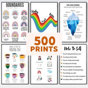 Set of 500 Mental Health Poster, Therapy Posters, Therapist Wall Art Print, Therapy Office Decor, Counseling Posters, Counselor Office Decor