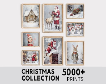 Rustic Vintage Christmas Printable Wall Art Bundle – Farmhouse Winter Holiday Decor