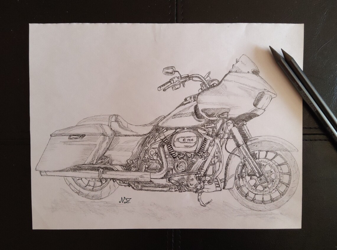 Harley Davidson Road Glide Drawing/sketch of Motorcycle With Etsy