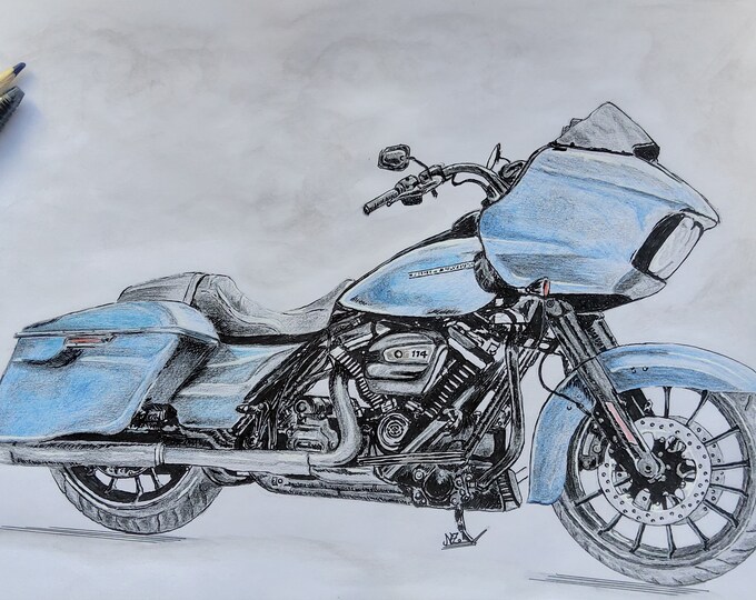 Harley Davidson Road Glide Drawing Motorcycle Fineliner Etsy