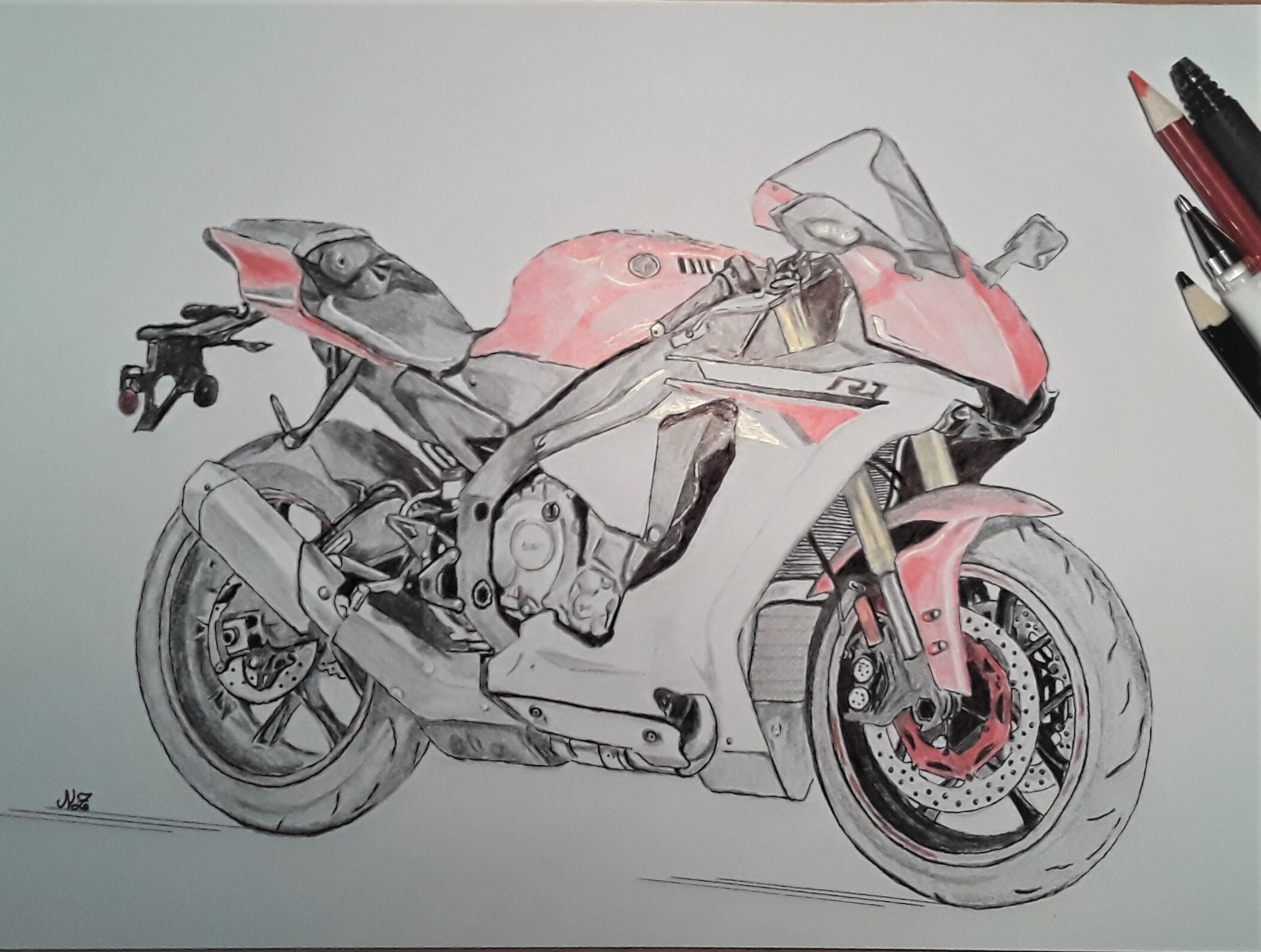 Yamaha R1 Drawing/sketch of Motorcycle With Colored Etsy