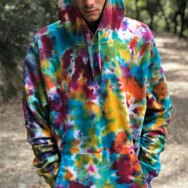 Tie Dye Hoodie + GRATIS Tie Dye Bandana, weißer Tie Dye Hoodie, Regenbogen Tie Dye, handgefärbt, mehrfarbiger Hoodie, maßgefertigt