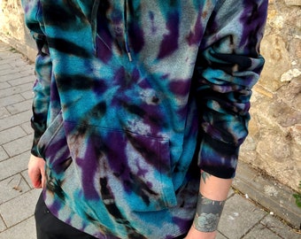 Tie Dye Hoodie + FREE Bandana, Reverse Tie Dye Hoodie, Violet and Turquoise Tie Dye, Hand Dyed, Tie Dye Spiral Hoodie, Custom made, Unisex