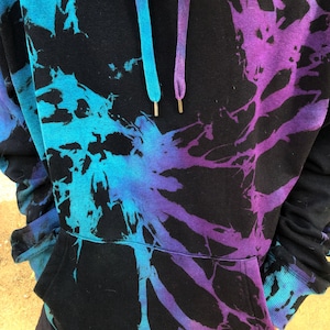 Tie Dye Hoodie + FREE Tie Dye Bandana, Reverse Tie Dye Hoodie, Violet and Turquoise Tie Dye, Hand Dyed, Reverse tie dye, Custom made, Unisex