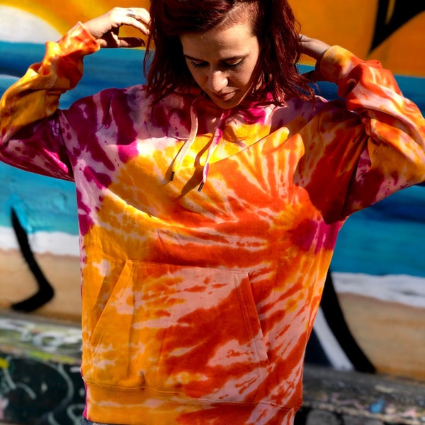 Yellow+Orange+Pink Tie Dye Hoodie + FREE Tie Dye Bandana, Warm colors tie dye hoodie, White Tie Dye Hoodie,Hand Dyed,Custom made,Unisex