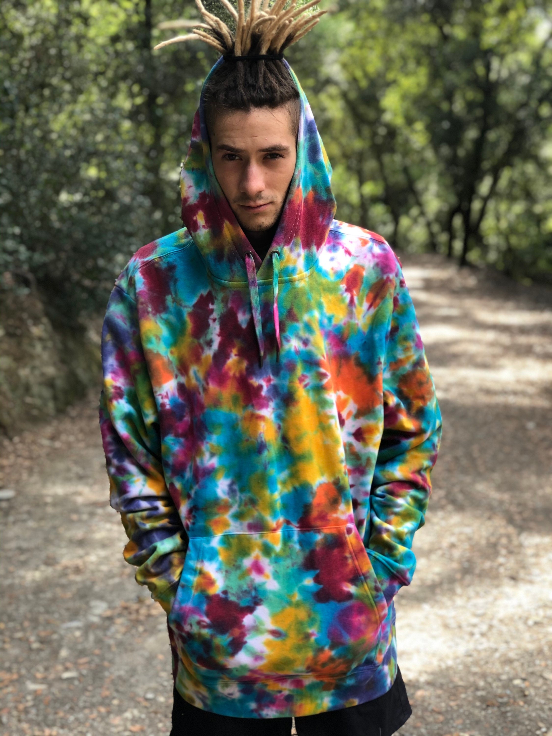 Tie Dye Hoodie FREE Tie Dye Bandana, White Tie Dye Hoodie, Rainbow Tie Dye,hand  Dyed,smoked Tie Dye Hoodie,custom Made,multicolored Hoodie 