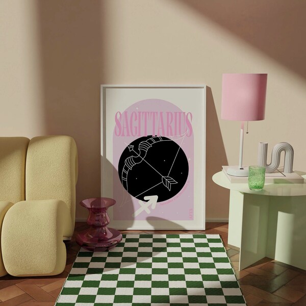 Sagittarius Star Signs Horoscope Wall Art/ A5 A4 A3 Pink Black Star Sign Symbol Astrology Digital Print