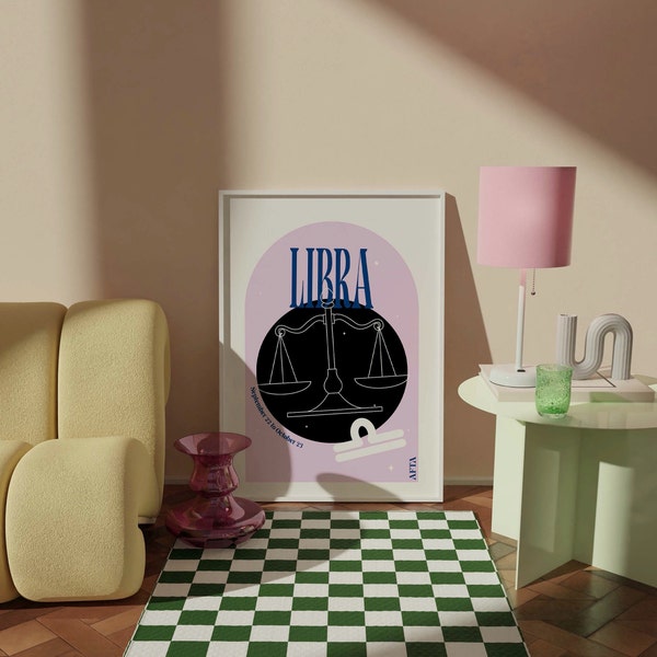 Libra Star Signs Horoscope Wall Art/ A5 A4 A3 Pink Black Star Sign Symbol Astrology Digital Print