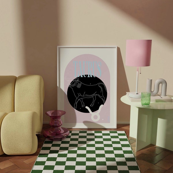 Taurus Star Signs Horoscope Wall Art/ A5 A4 A3 Pink Black Star Sign Symbol Astrology Digital Print