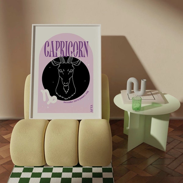 Capricorn Star Signs Horoscope Wall Art/ A5 A4 A3 Pink Black Star Sign Symbol Astrology Digital Print