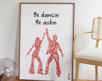 Ye Dancin Ye Askin Wall Art/ A6 A5 A4 A4/ Scottish Quote Wall Art Disco Dancers Red Groovy Pattern