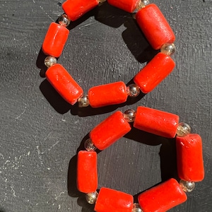 Bamboo Coral Bracelets, Benin Nigerian Beads, Wedding & Traditional Jewelry, African Beaded Bangles