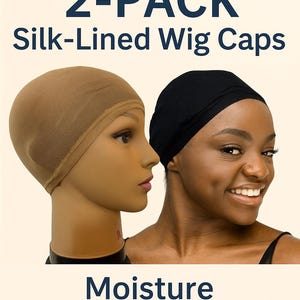 2-Pack Luxury Silk-Lined Wig Caps – Protective Moisture Barrier for Natural Hair, Choose Black, Brown, or Mix