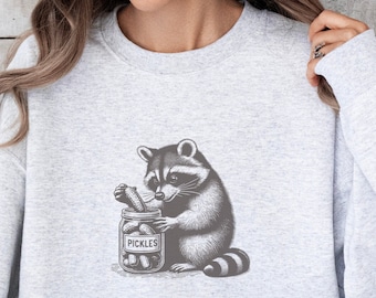 Funny Raccoon Pickle Sweatshirt Racoon Crewneck Pickle Gifts Pickle Lover Gift Pickles Sweatshirt Sweater Meme Sweatshirt Weird Silly Foodie