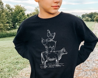 Bauernhof Tier Sweatshirt, Kleinkind Sweatshirt, Bauernhof Sweatshirt, Tier Sweatshirt, Kleinkind Geschenk, Kuh Sweatshirt, Kleinkind Bauernhof Shirt, Bauernhof Thema